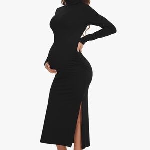 Black turtleneck, form fitting Maternity Dress